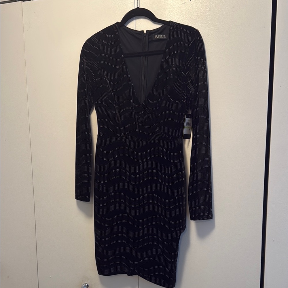 Guess Black and Silver Long Sleeve Dress